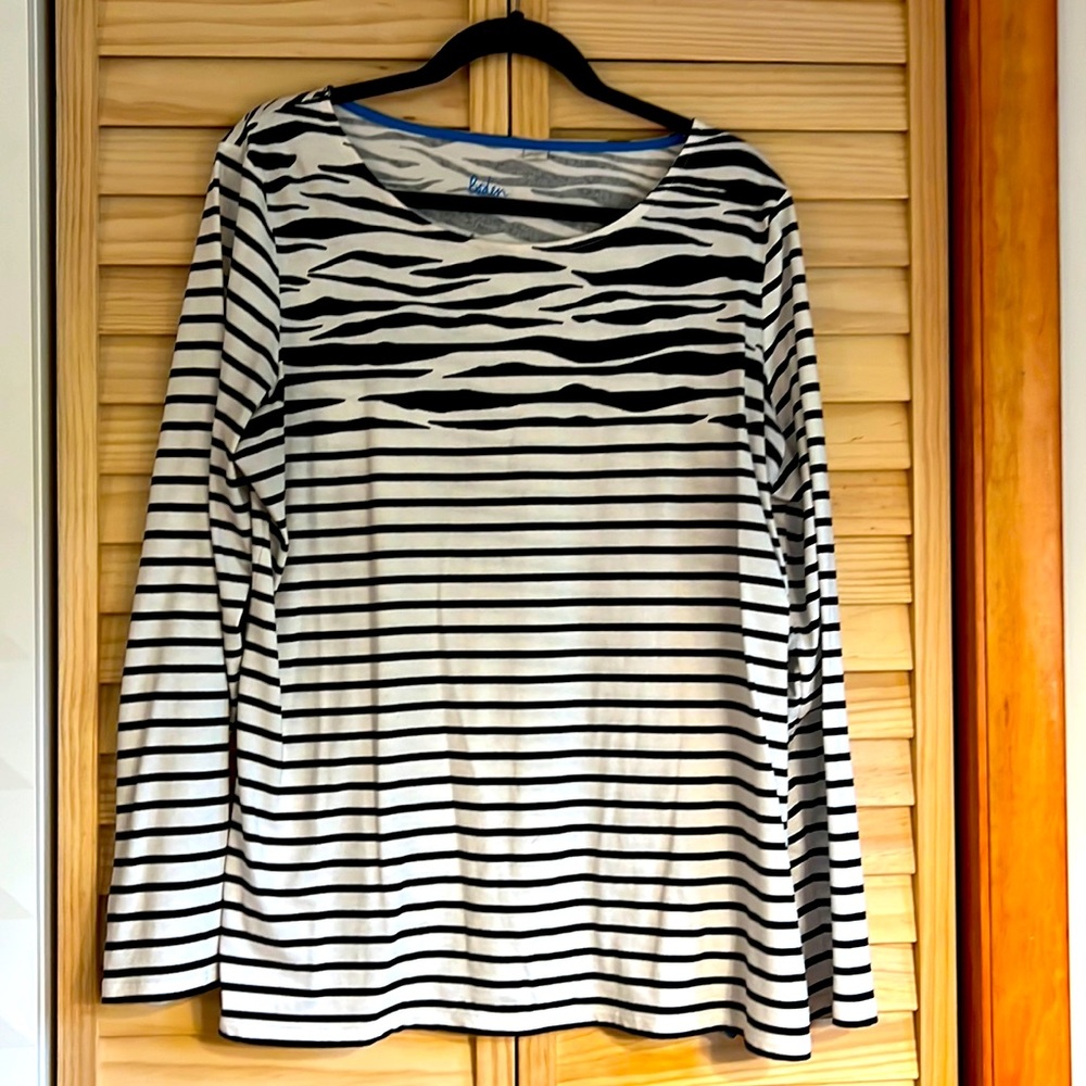 Boden Black and white boat neck cotton long sleeve top-like new